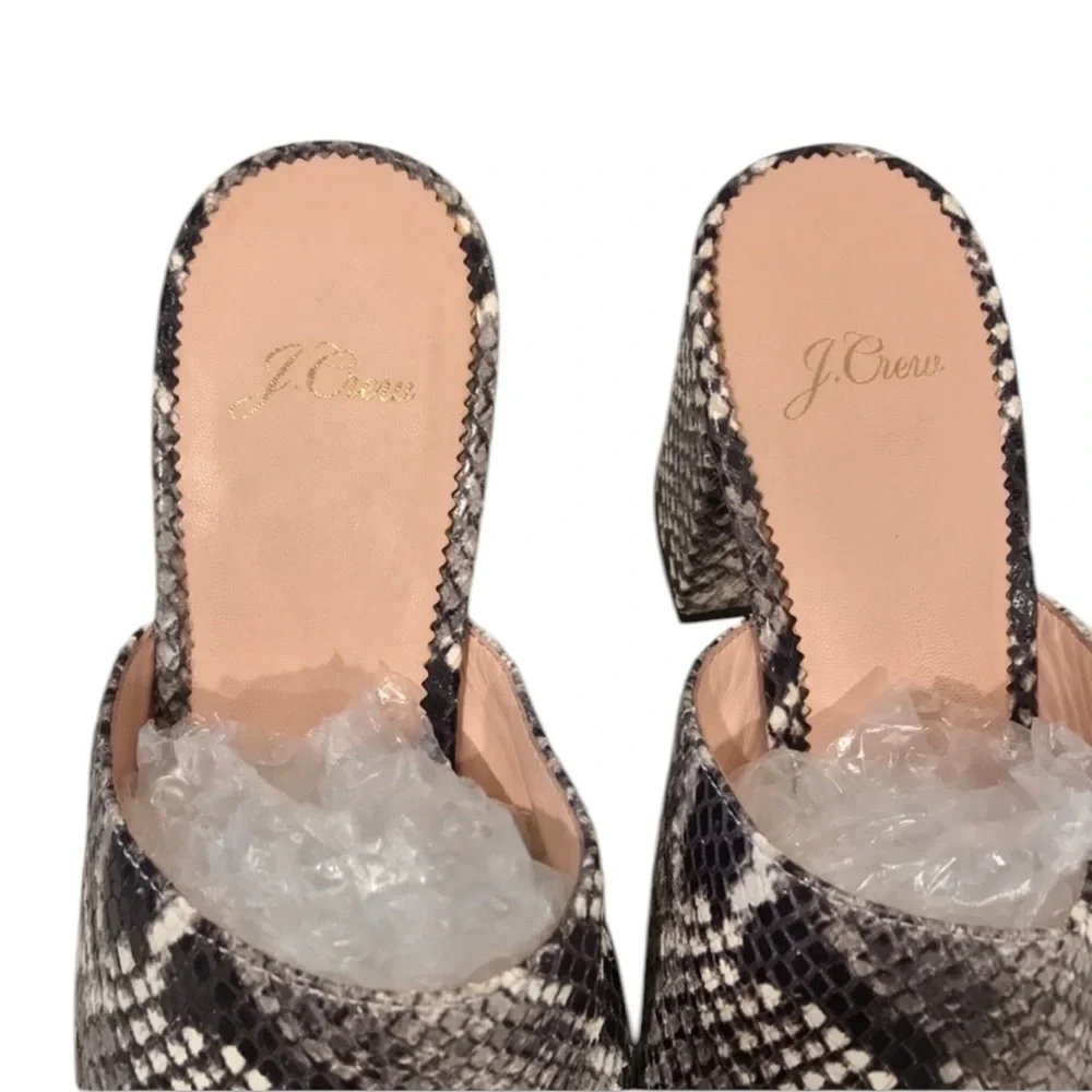 J. Crew Leather Snakeskin Block Heel Almond Toe Mules Shoes Sz. 8.5 Excellent